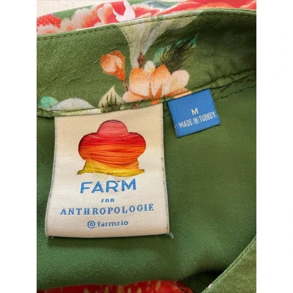 FARM Rio Anthropologie Elinor Tunic Dress Green & Pink Floral Ruffle Size M - Picture 10 of 14